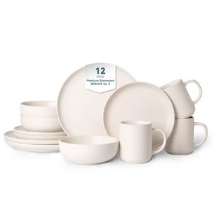 Set di Stoviglie in Gres Non Tossico da 12 Pezzi, Adatto a Microonde e Lavastoviglie, Include Tazze, Piatti e Ciotole - Design Impilabile - Product Image 1