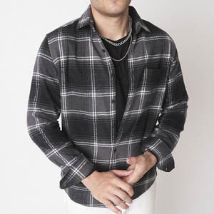 Chemises en flanelle à carreaux épais pour hommes, en coton/polyester et fibre de bambou tricotées, à manches longues et boutonnées, collection Printemps, promotion exceptionnelle - Product Image 1