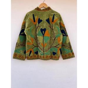 Premium Green Floral Embroidered Knitted Breathable Cotton Suzani <b>Jacket</b> Autumn Winter Regular Coat Gift Her - Product Image 6