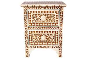 Mueble de Almacenamiento de Lujo con Cajones Laterales y Incrustaciones de Hueso, Gabinete de Madera Hecho a Mano para Mesita de Noche con Patrón Decorativo Intrincado - Product Image 3