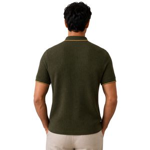 Olive Green Men Knitted <b>Polo</b> Shirt Gold Zipper Short Sleeve Luxury Casual Summer Top Textured Fabric Custom Designer Golf Shirt - Product Image 2