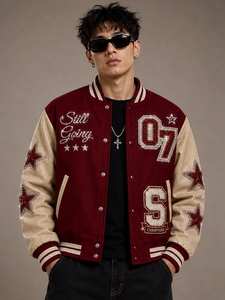 Custom Chenille Embroidery Logo <b>Rhinestone</b> Streetwear Letterman Winter Varsity Coats Baseball Bomber Varsities <b>Jacket</b> for Men - Product Image 2