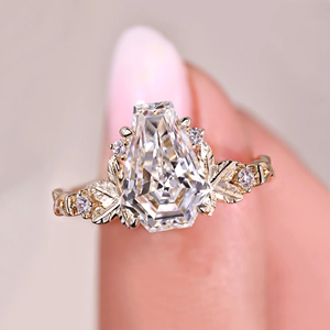 แหวนแต่งงานเพชรทรงโลงศพ แรงบันดาลใจจากธรรมชาติ น้ำหนัก 2.10 กะรัต เพชรเพาะเลี้ยง ทอง 14k เวอร์เมล ดีไซน์เรียบหรู/สปอร์ต สำหรับงานปาร์ตี้ - Product Image 4