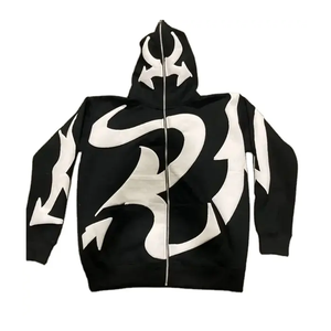 Sweat à capuche zippé pour homme, épais, style streetwear, avec motif toile d'araignée en strass, effet vieilli, personnalisable, vente en gros, vêtements en vrac - Product Image 3