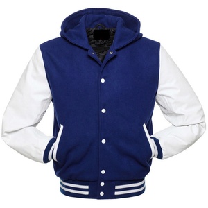 Latest Style Custom Fig Breathable Stand Collar Men's Varsity <b>Jackets</b> <b>Black</b> Woolen Sleeve Hoodie for Spring Wholesale Price - Product Image 3