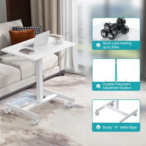 Standing <b>Desk</b> with Mobile Rolling Wheels Height Adjustable <b>Small</b> Laptop <b>Desk</b> for Home Office White - Product Image 3