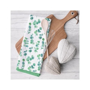 100% Cotton <b>Microfiber</b> Kitchen <b>Towel</b> Durable Quick Dry Green Leaf Handprint Embroidered Design High Quality Reusable Travel Home - Product Image 1