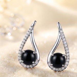 <b>Black</b> <b>Onyx</b> Drop <b>Earrings</b> 925 Sterling Silver Dangle <b>Earrings</b> Micro Inlay Tear Shape Jewelry for Women - Product Image 1