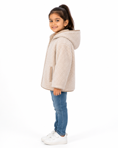 Livster Girls Cream <b>Teddy</b> Fleece Breathable Hooded <b>Jacket</b> Soft Sherpa Full Zip Autumn Coat <b>Kids</b> Warm Cozy Plush Outerwear - Product Image 2
