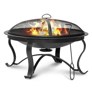 Brasero rond en métal pour bois avec écran anti-étincelles et pioche, chauffage extérieur pour jardin et patio - Product Image 1
