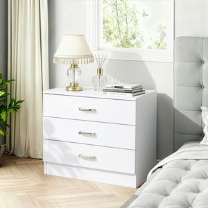 <b>3</b>-<b>Drawer</b> Particleboard <b>Bedside</b> <b>Table</b> with Melamine Finish and Lockers <b>White</b> 25.98x12.99x22.05in - Product Image 3