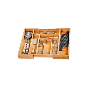 Organisateur de tiroir extensible et pliable en bambou, style européen, fait main, pour ustensiles de cuisine, rangement ajustable pour couverts - Product Image 4