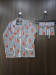 Conjunto de Pijama a Rayas con Estampado de Langosta para Mujer, Manga Larga, Botones al Frente, Pantalones Largos, Ropa de Dormir de Algodón Suave, Estilo Casual de Primavera - Product Image 4