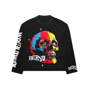 Custom Printed Distressed Acid Wash T-Shirts 260gsm French Terry Boxy <b>Tshirts</b> Oversized Heavyweight Men <b>Long</b> Sleeve T Shirt - Product Image 2