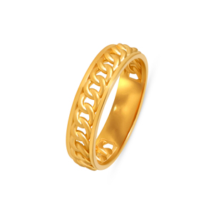 Bague chaîne entrelacée en or jaune, motif maillons gourmette, large bande, bijoux fins de luxe contemporains, vente en gros - Product Image 1