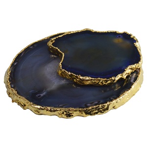 Posavasos de ágata natural con diseño de acabado plateado y diseño multicolor. - Product Image 1