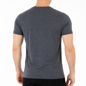 T-shirt pour homme en coton uni gris foncé à col en V, manches courtes, coupe ajustée, couleur unie, basique, premium, confortable, respirant, doux - Product Image 3