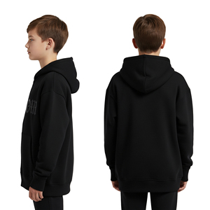 Sweat à capuche zippé noir personnalisé pour enfants, en coton épais, vierge, pour garçons, coupe oversize, avec motifs, en molleton, vente en gros fabricant - Product Image 4