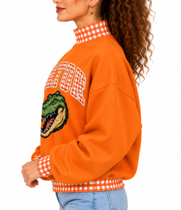 Wholesale Women <b>Mock</b> Neck Sweatshirt Custom Letter Embroidery Solid Color Drop Shoulder Knitted Winter Casual Streetwear - Product Image 2