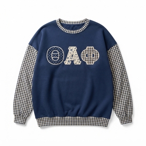 Sweat-shirt oversize pêche pour femme avec motif lettre brodé, col et ourlet à carreaux assortis, style décontracté - Product Image 4