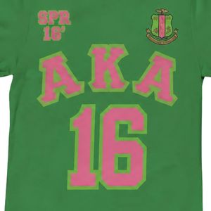 T-shirt vert personnalisé style grec à manches courtes et col rond, imprimé graphique, haut décontracté de sport pour femme, numéro 16, design avant et arrière - Product Image 5