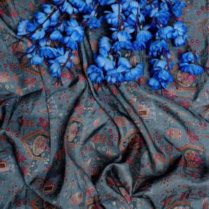 Luxury Natural Dola Jacquard Woven Fabric Royal Elephant Peacock <b>Tree</b> Motifs Antique Teal Blue Designer Apparel - Product Image 6