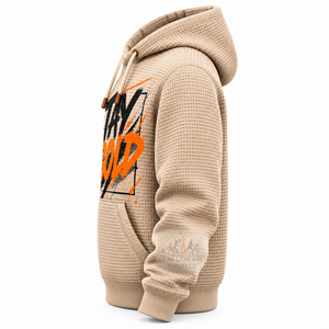Sweat à capuche en coton gaufré coupe classique, épais, avec imprimé graphique, poche et bordure contrastante, style streetwear, vente en gros, marque privée - Product Image 4
