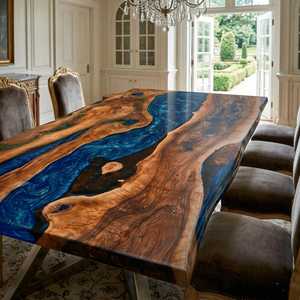 Custom Handmade Solid Wood <b>Epoxy</b> Resin River Dining <b>Table</b> Live Edge Luxury Wooden Furniture for Home Hotel Restaurant Cafe - Product Image 2