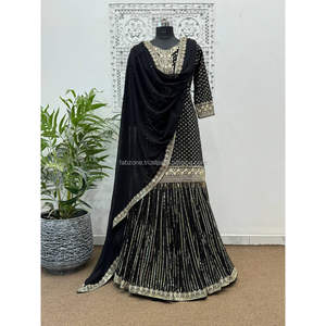 Fabzonefabindia présente un nouveau haut de fête magnifique et élégant avec de lourds broderies et des paillettes de 5 mm - Sharara avec dupatta - Product Image 2