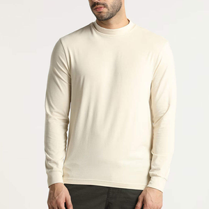 <b>Top</b> quality Men's White <b>Long</b> <b>Sleeve</b> O-Neck Knitted Casual T-Shirt Regular Fit Solid Color 100% Cotton Blank Design - Product Image 5
