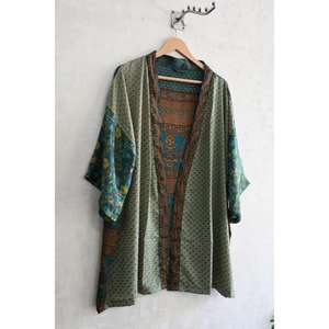 Robe Kimono Courte en Soie Indienne Faite à la Main pour Femme, Grande Taille, Respirante, Décontractée, Longueur Genou, Imprimée, Vêtement de Nuit Sexy pour Mariée - Product Image 4