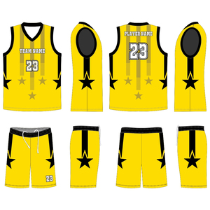 Ensemble de maillots de basket-ball sublimés personnalisés, bleu, noir, étoiles, col en V, sans manches, évacuation de l'humidité, vêtements de sport unisexes pour adultes - Product Image 2