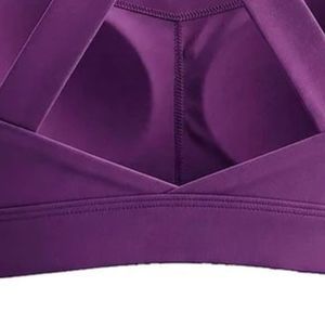 Sujetador deportivo morado para mujer con espalda cruzada, top de yoga, top de entrenamiento, soporte para fitness, gimnasio, ropa deportiva elástica, sujetador deportivo corto atlético - Product Image 5