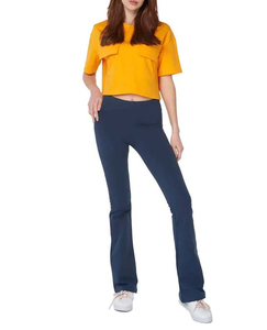 <b>Women's</b> <b>Yellow</b> Summer Crop Crew Neck Short Sleeve <b>T</b> <b>Shirt</b> Solid Casual Pocket Tee - Product Image 3