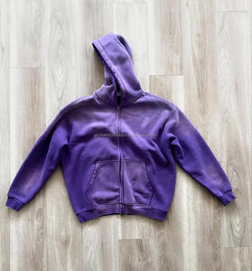 Sweats à capuche personnalisés pour hommes Streetwear sérigraphie hiver surdimensionné à capuche Vintage Heavyweight Zipper Distressed ensemble - Product Image 1