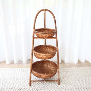 Countertop organiser 3 tier fruit basket shelf handwoven <b>storage</b> <b>unit</b> rack rattan stand racks - Product Image 3