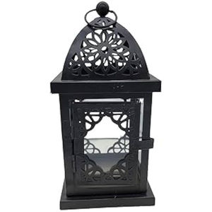 <b>Set</b> Of 2 Vintage Hexagonal Metal Hanging Candle <b>Lanterns</b> Black Iron Decorative Candle Holders With Tempered Glass For Indoor - Product Image 6