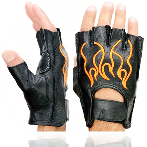 Guantes sin dedos Samroz Sports para hombre, negros con bordado de llamas - Product Image 2