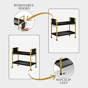 Étagère à épices minimaliste à double niveau en métal, support de rangement de cuisine sur pied, noir et or, design durable non pliable - Product Image 2