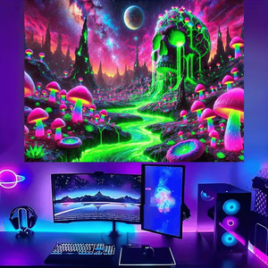 Arazzo Piatto 2D con Stampa Fluorescente a Fungo Boho, Arazzo Fluorescente Piatto da Appendere per Decorazioni per la Stanza e Natalizie - Product Image 3