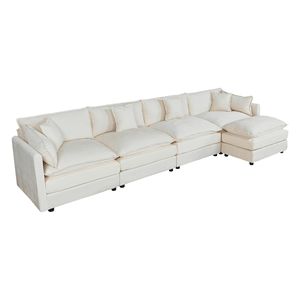 Divano 4 Posti Beige 2187 con Poggiapiedi per Soggiorno - Product Image 1