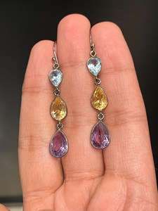 Citrine Blue Topaz Amethyst Earrings Sterling Silver Earrings Women Jewelry Handmade Earrings <b>Gift</b> <b>For</b> <b>Her</b> Elegant Fashion - Product Image 2