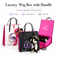 Boîte à perruques de luxe personnalisée avec poignée en tissu, emballage rigide en carton pour extensions et mèches de cheveux