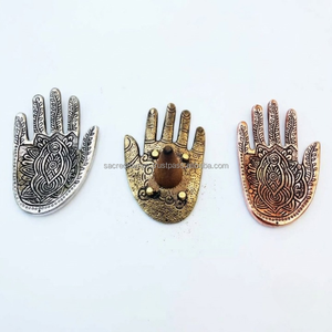 Custom OEM Brass Hamsa Hand <b>Incense</b> <b>Stick</b> <b>Holder</b> with Ball Feet Mandala Palm Tray Altar Decor Bulk - Product Image 6