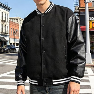 <b>Men's</b> <b>Varsity</b> <b>Jacket</b> <b>Bomber</b> Letterman <b>Jacket</b> with Leather Sleeves Vintage Style Lightweight Outerwear Casual Streetwear Classic - Product Image 2