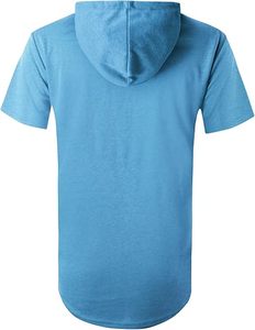Men's Casual Sports Athletic Embroidered Customizable Solid Blue <b>Short</b> <b>Sleeve</b> Pullover <b>Hoodie</b> Curved Hem Streetwear Autumn - Product Image 3