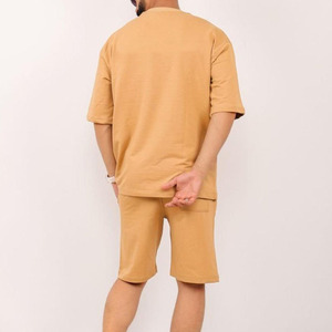 New Summer Men's Tracksuit <b>Set</b> 100% Cotton Quick Dry <b>Knitted</b> Crew Neck 280g Short Sleeve T-Shirt Shorts Streetwear Customizable - Product Image 2