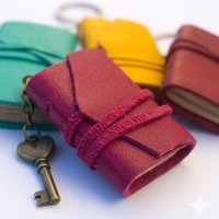 Carnet miniature en cuir souple fait main avec porte-clés, pages vierges, personnalisable, coloré, format poche, pour Noël et le Nouvel An