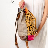 Bolso de Moda para Mujer, Estilo Universitario, con Estampado de Leopardo, de Cuero Genuino, con Logotipo Personalizado, para Viajes y Ocio