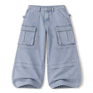 Pantalones Cargo Anchos de Mezclilla Azul Claro Personalizados de Clovix Sports, Unisex, Corte Holgado, Estilo Baggy, con Múltiples Bolsillos, Fabricante OEM ODM - Product Image 2